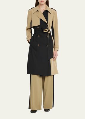 Skye Double-Breasted Colorblock Trench Coat