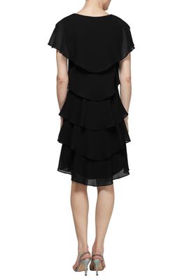 SL FASHIONS Cape Top Tiered Georgett Dress in Black