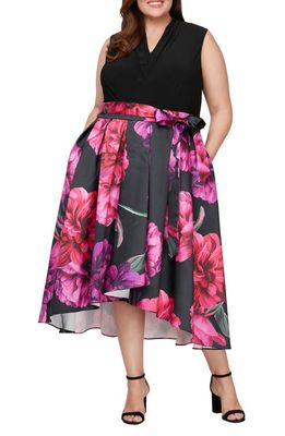SL FASHIONS Floral High-Low Cocktail Dress in Black