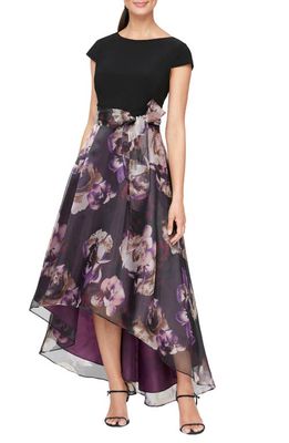SL FASHIONS Floral Print Organza High-Low Gown in Pml
