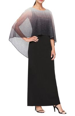 SL FASHIONS Long Ombré Pullover Dress with Capelet in Black Silver