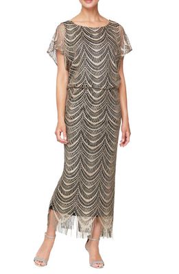 SL FASHIONS Metallic Crochet Lace Blouson Dress in Black Gold