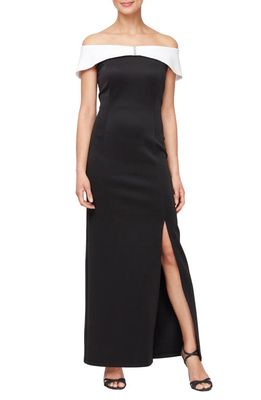 SL FASHIONS Off the Shoulder Column Gown in Black Ivory 