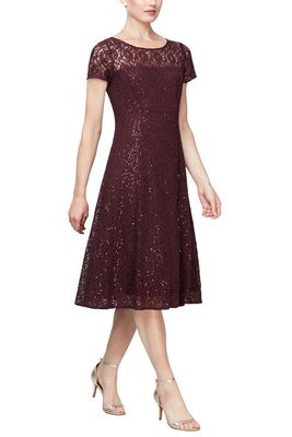 SL FASHIONS Sequin Lace Midi Dress in Fig 