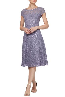 SL FASHIONS Sequin Lace Midi Dress in Mystc/hthr