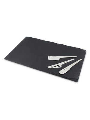 Slate Board 4 Piece Board and Knife Set - Stainless Steel Black - Stainless Steel Black