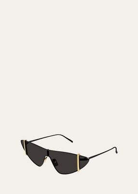 Sleek Metal Cat-Eye Shield Sunglasses With Golden Accents