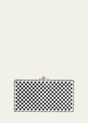 Sleek Rectangle Chessboard Clutch With Removable Chain Strap