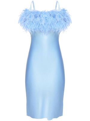 Sleeper Boheme feather-trim satin minidress - Blue