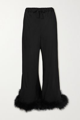 Sleeper - Boudoir Feather-trimmed Satin Pants - Black