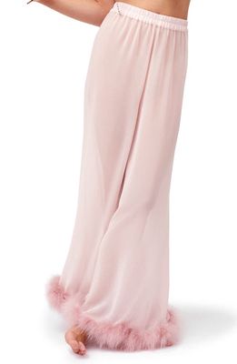 Sleeper Fluffy You Sheer Pajama Pants with Detachable Turkey Feather Trim in Pink