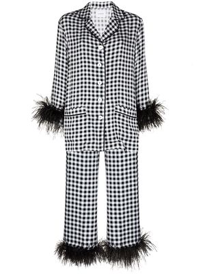 Sleeper gingham check feather pajama set - White