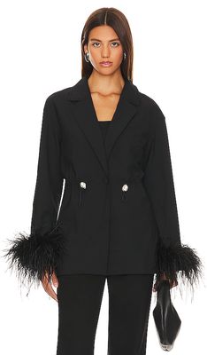 Sleeper Girl With Pearl Button Blazer With Feathers in Black