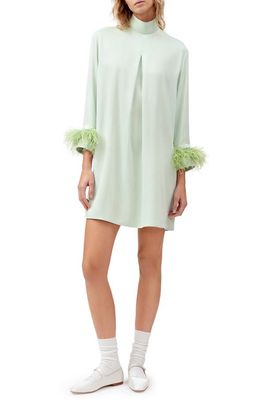Sleeper Mock Neck Feather Trim Nightgown in Mint