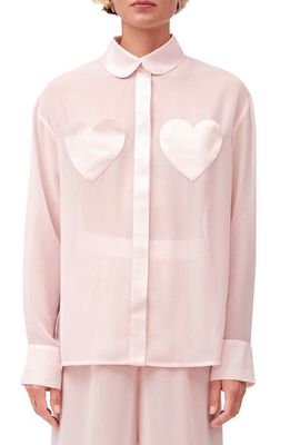 Sleeper Montmartre Oversize Sheer Button-Up Pajama Shirt in Pink