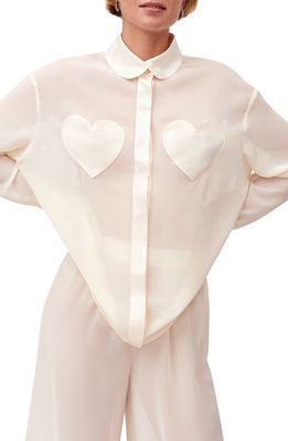 Sleeper Montmartre Oversize Sheer Button-Up Pajama Shirt in White