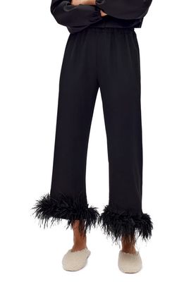Sleeper Party Pajama Pants with Removable Ostrich Feather Trim in Black