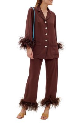 Sleeper Party Pajamas with Detachable Ostrich Feather Trim in Brown