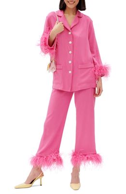Sleeper Party Pajamas with Detachable Ostrich Feather Trim in Pink