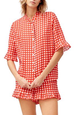 Sleeper Ruffle Linen Blend Short Pajamas in Red And White