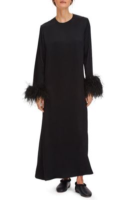 Sleeper Suxi Feather Trim Maxi Nightgown in Black