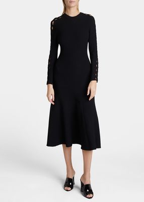 Sleeve-Cutout Rib Midi Dress