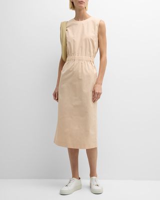 Sleeveless A-Line Cotton Poplin Midi Dress