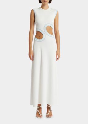 Sleeveless Asymmetric-Cutout Ribbed Maxi Dress
