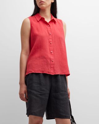 Sleeveless Button-Down Linen Shirt