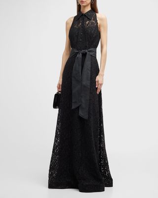 Sleeveless Cutout Floral Lace Shirt Gown