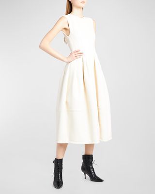 Sleeveless Faux-Leather A-Line Midi Dress