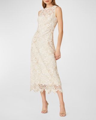 Sleeveless Floral Lace A-Line Midi Dress