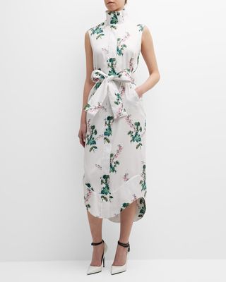 Sleeveless Floral-Print Sateen Midi Dress