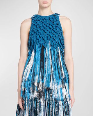Sleeveless Fringe Empire-Waist Textured Knit Top