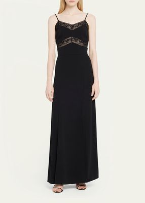 Sleeveless Lace-Inset A-Line Gown