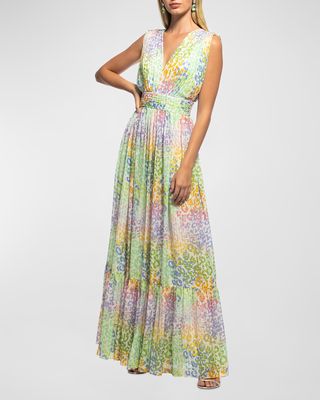 Sleeveless Leopard-Print Empire Maxi Dress