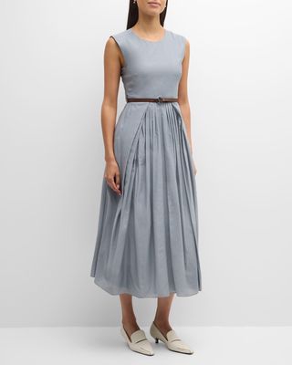 Sleeveless Pleated A-Line Midi Dress