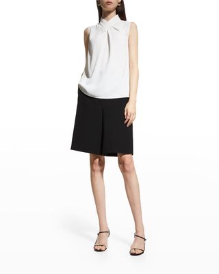 Sleeveless Pleated Crossover Blouse