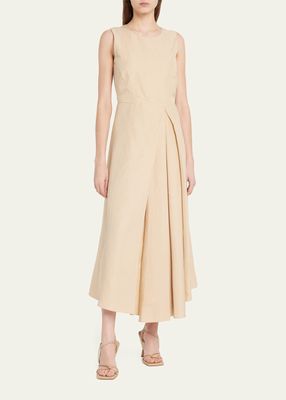 Sleeveless Pleated Silk-Linen Midi Dress