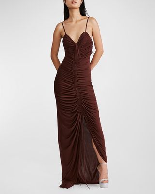 Sleeveless Ruched Matte Jersey Gown