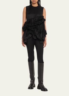 Sleeveless Ruched Tulle-Hem Top