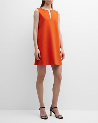 Sleeveless Split-Neck Stretch Wool Mini Dress