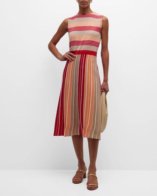 Sleeveless Striped A-Line Midi Dress