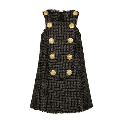 Sleeveless tweed lurex dress with buttons