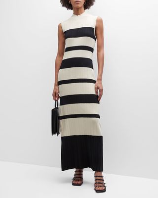 Sleeveless Variegated Striped Maxi Dress