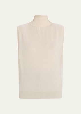 Sleeveless Wool-Cashmere Turtleneck Sweater