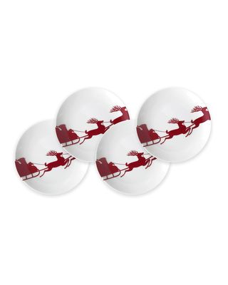 Sleigh Red Canapes Plates, Set of 4