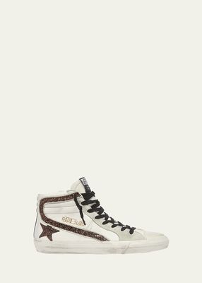 Slide Leather Glitter High-Top Sneakers