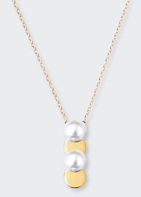 Slide Necklace with 2 Akoya Pearls Vertical Swing, 7mm to 7.5mm