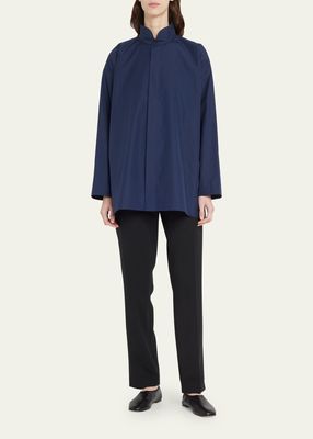 Slim Aline Double Stand Collar Shirt With Stepped Insert Long